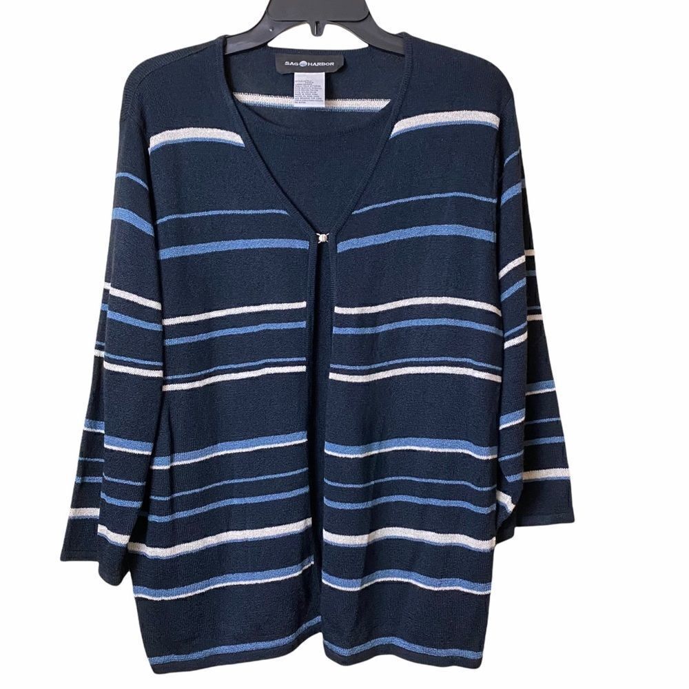 Sag Harbor Striped Blue Cardigan Set Size Large